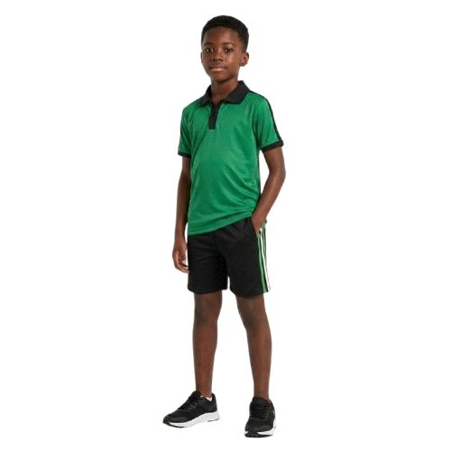 Kids Green Polo Shirt and Black Sports Shorts Set