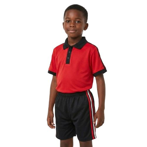 Kids Red Polo Shirt and Black Sports Shorts Set
