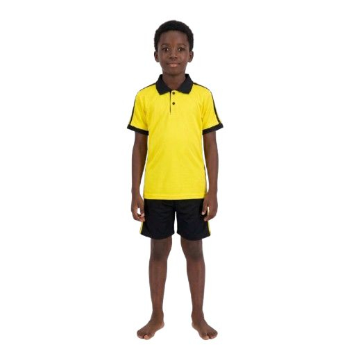 Kids Yellow Polo Shirt and Black Sports Shorts Set