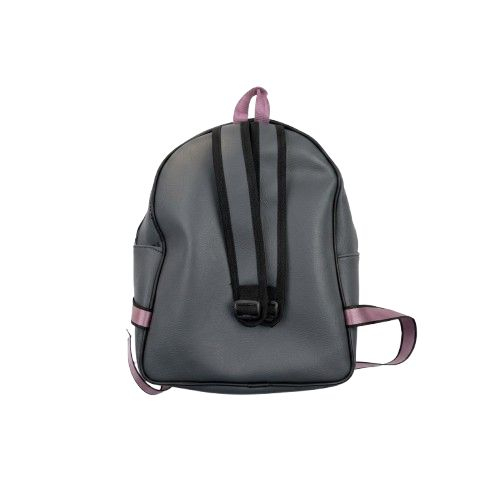 Compact Light Gray Mini Backpack with Pink Adjustable Straps