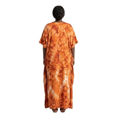 Vibrant Orange Tie Dye Maxi Kaftan Dress