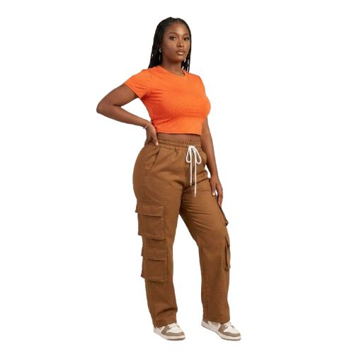 Womens Plus Size 2 Piece Crop Top & Cargo Pants Set