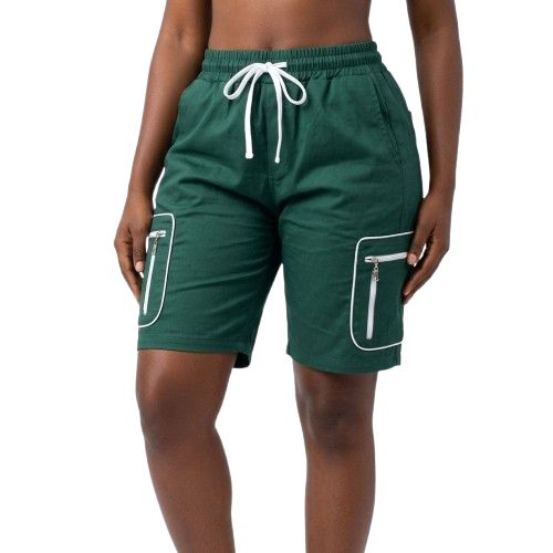 Green Drawstring Cargo Shorts with Zipper Pockets