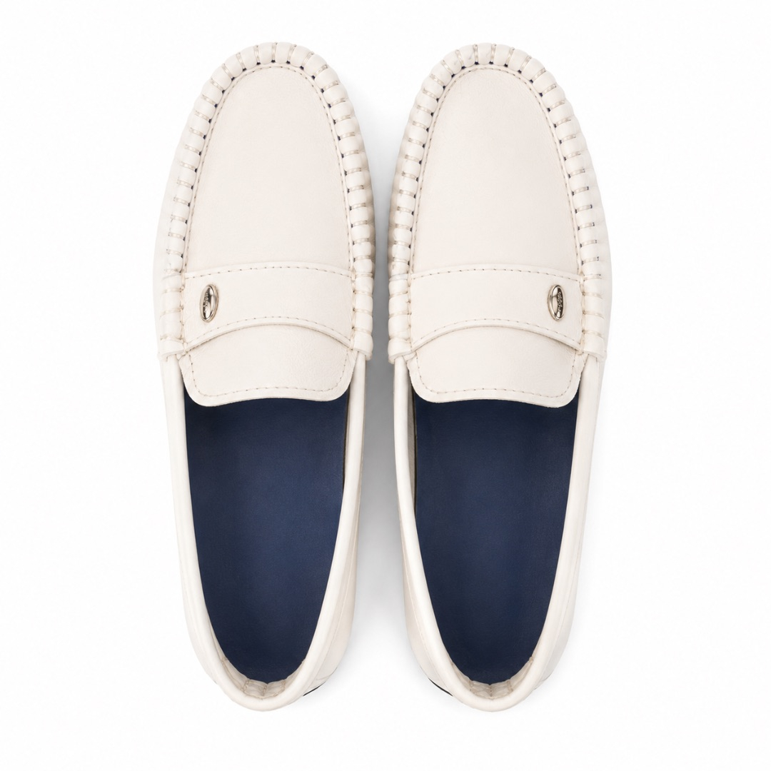 White Classic Leather Slip On Loafers