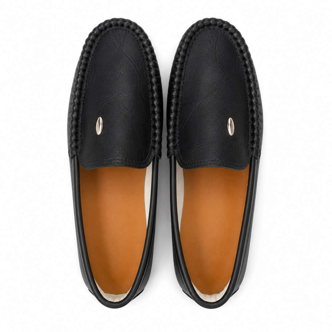 Black Classic Leather Slip On Loafers
