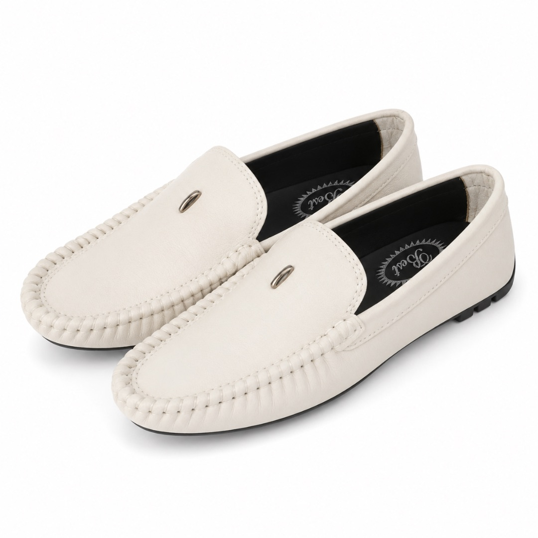 Off White Classic Leather Slip On Loafers