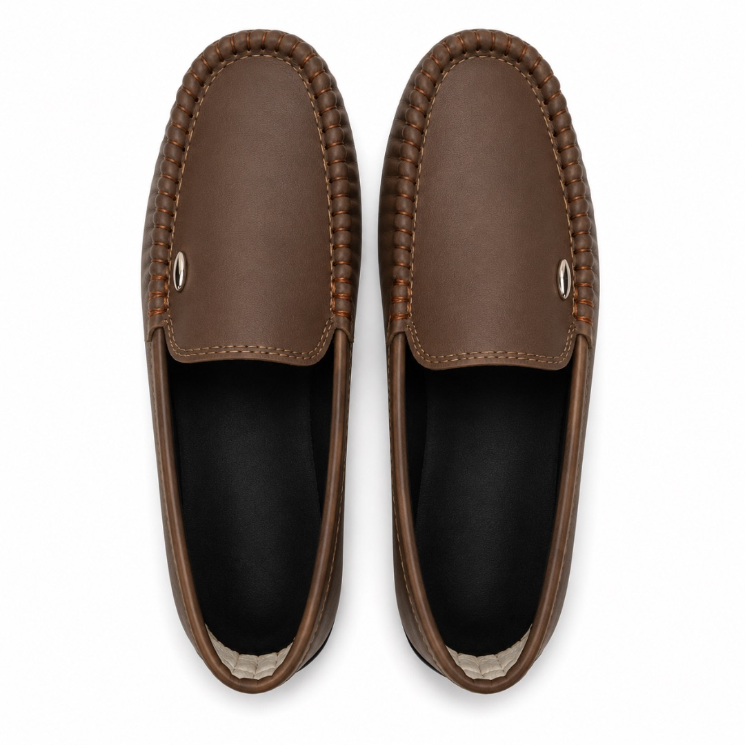 Dark Brown Classic Leather Slip On Loafers