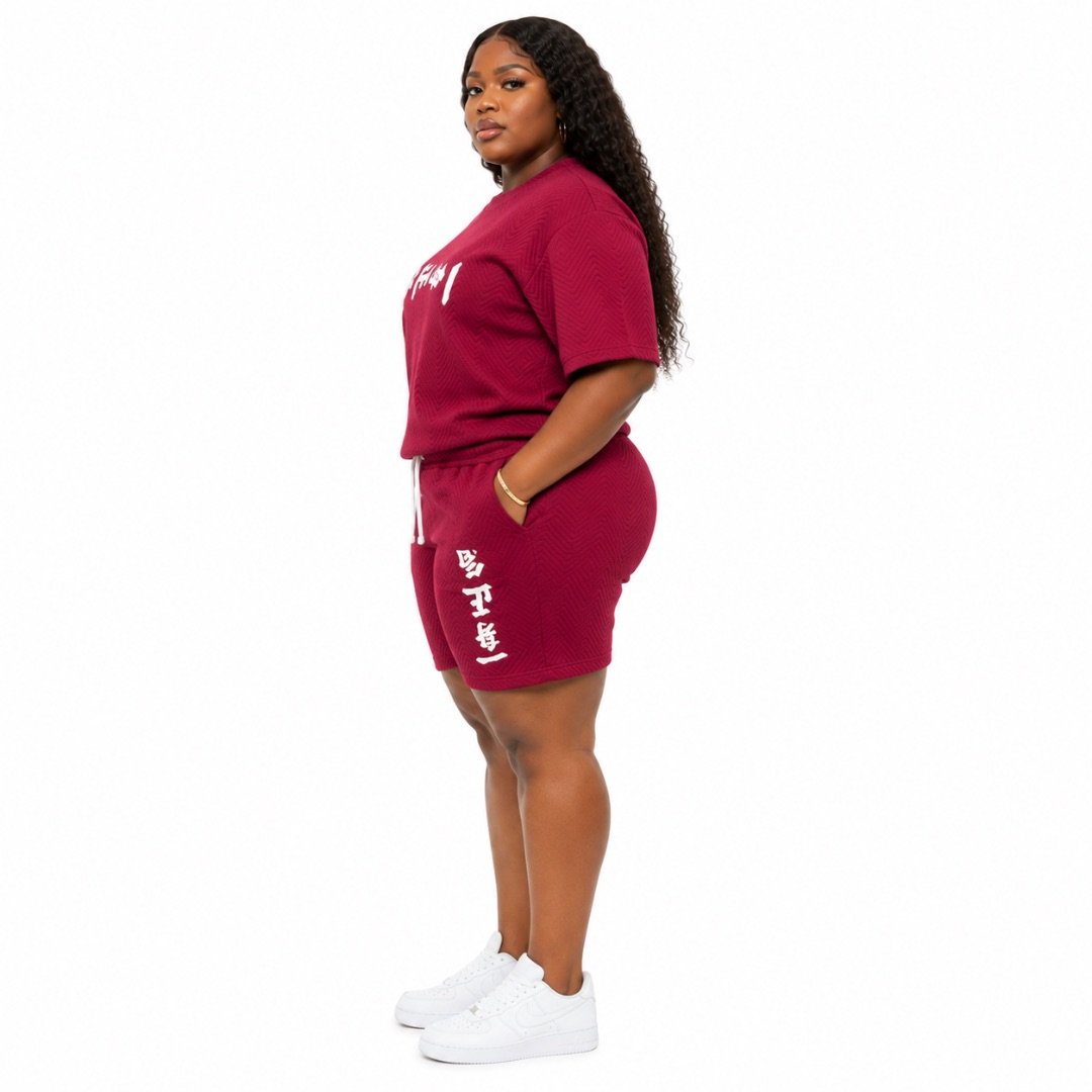 Womens Burgundy Casual Two Piece Shorts Set