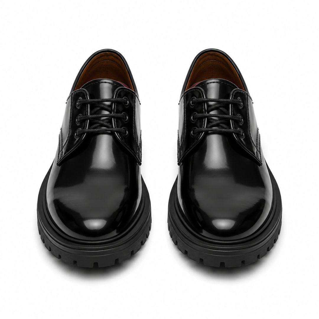 Patent Leather Derby Shoes with Rugged Sole