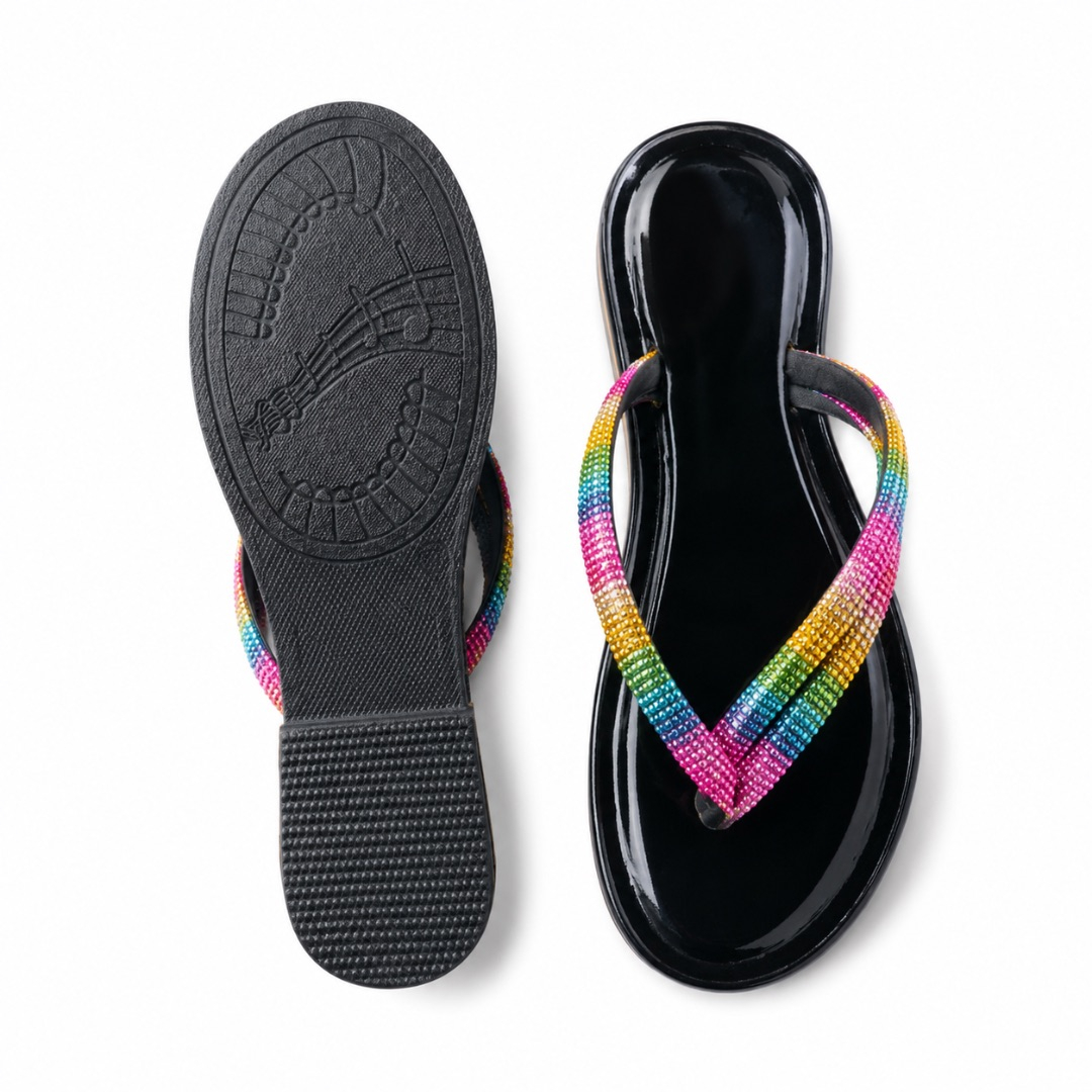 Womens Rainbow Rhinestone Luxury Flip Flops