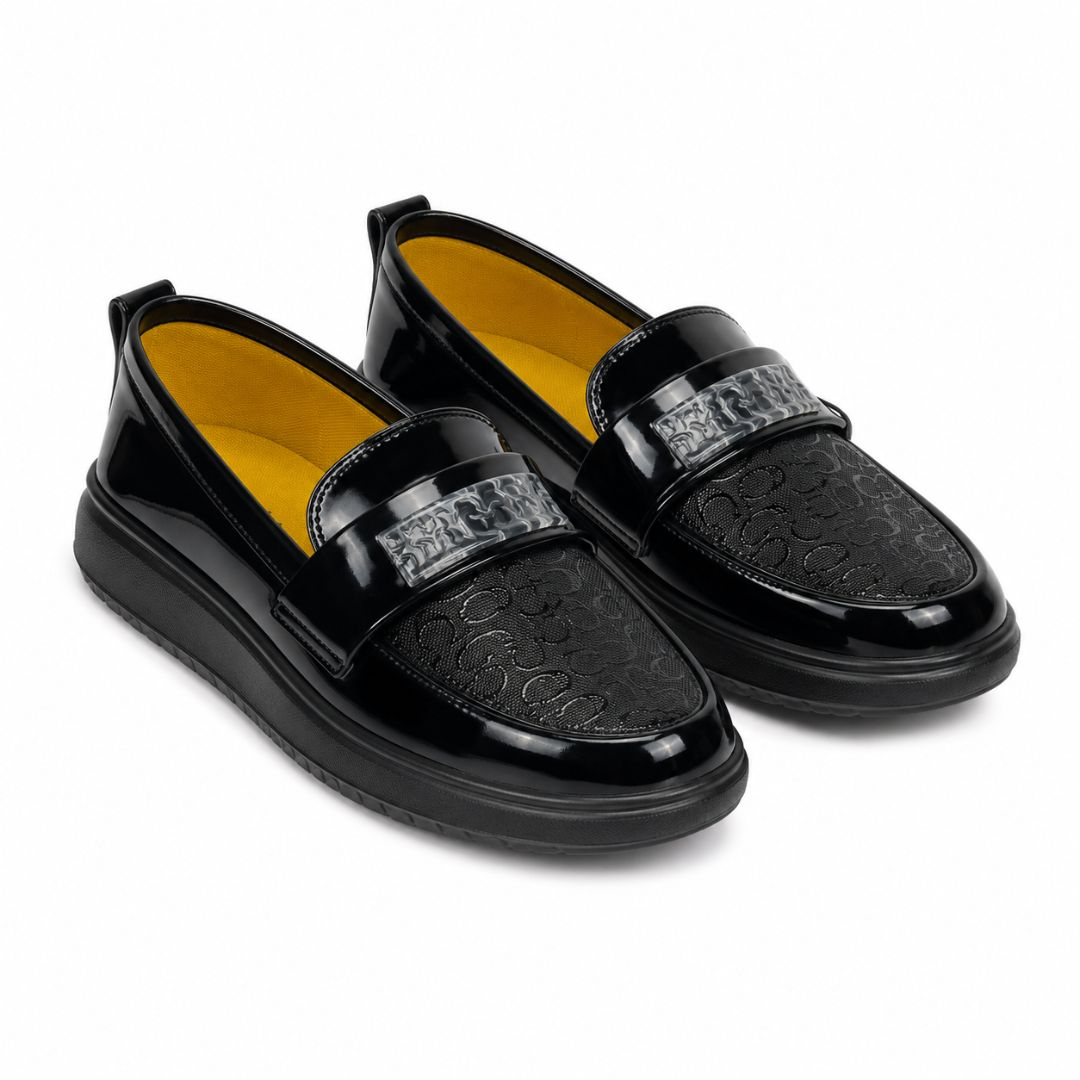 Embossed Patent Leather Loafers with Marble Strap Detail