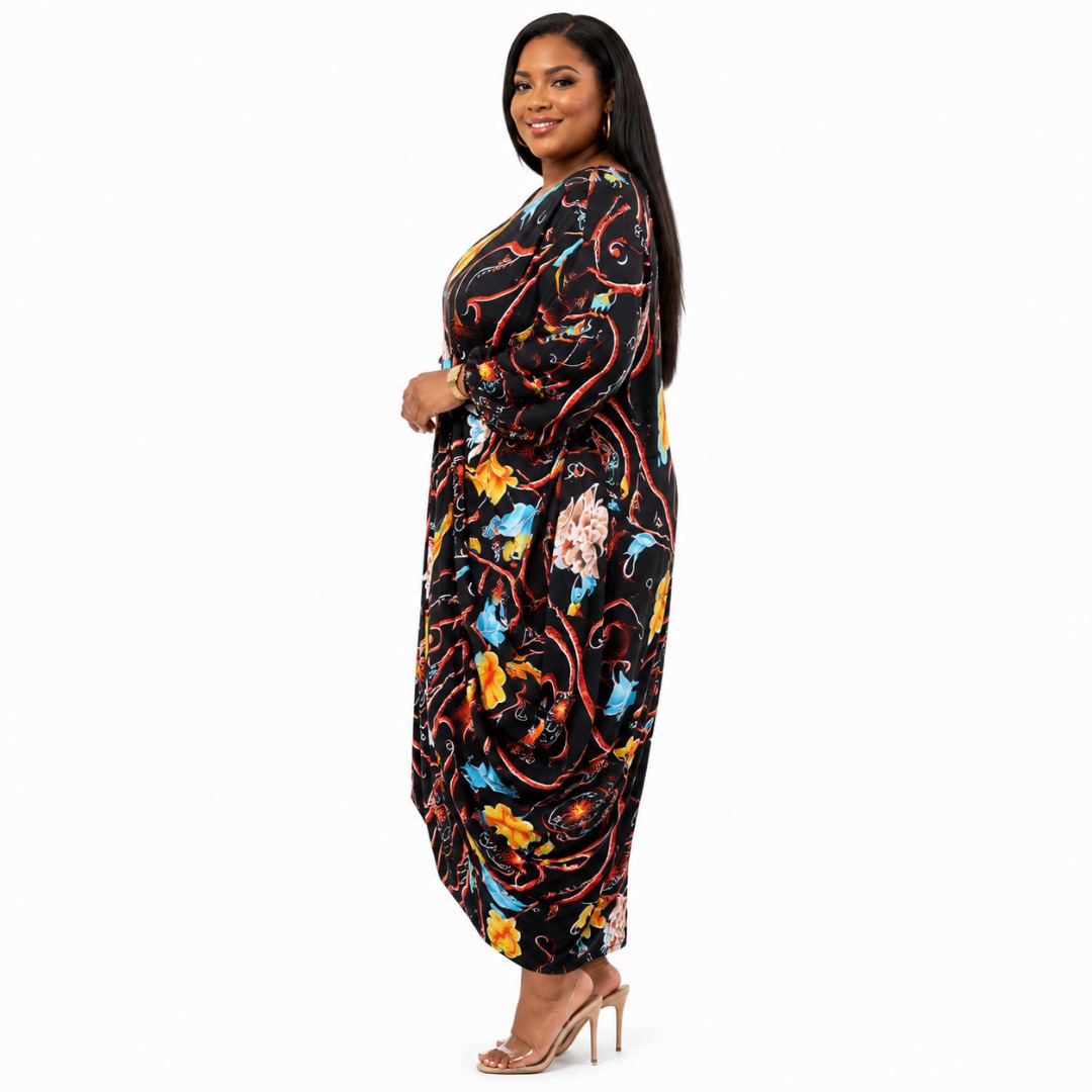Womens Plus Size Floral Print Maxi Dress