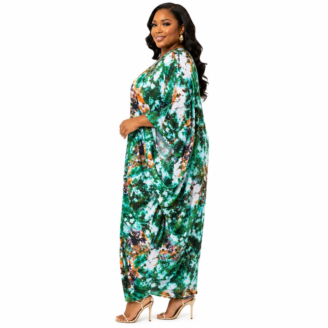 Womens Plus Size Abstract Print Kaftan Maxi Dress