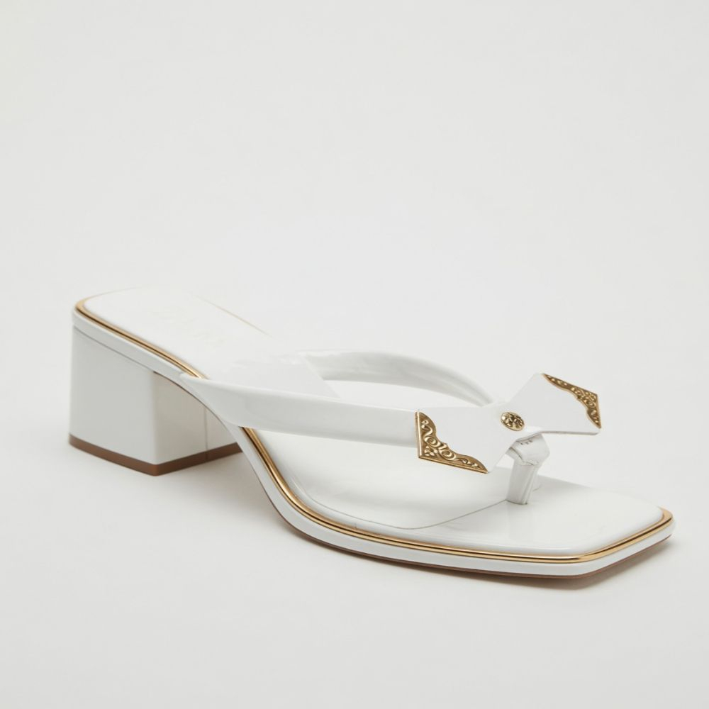 Ivory Gilded Bow Block Heel