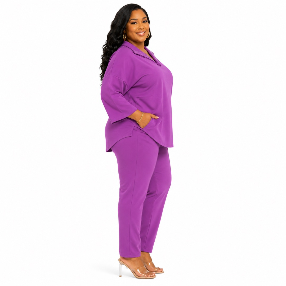 Womens Plus Size Purple Two Piece Casual Lounge Set