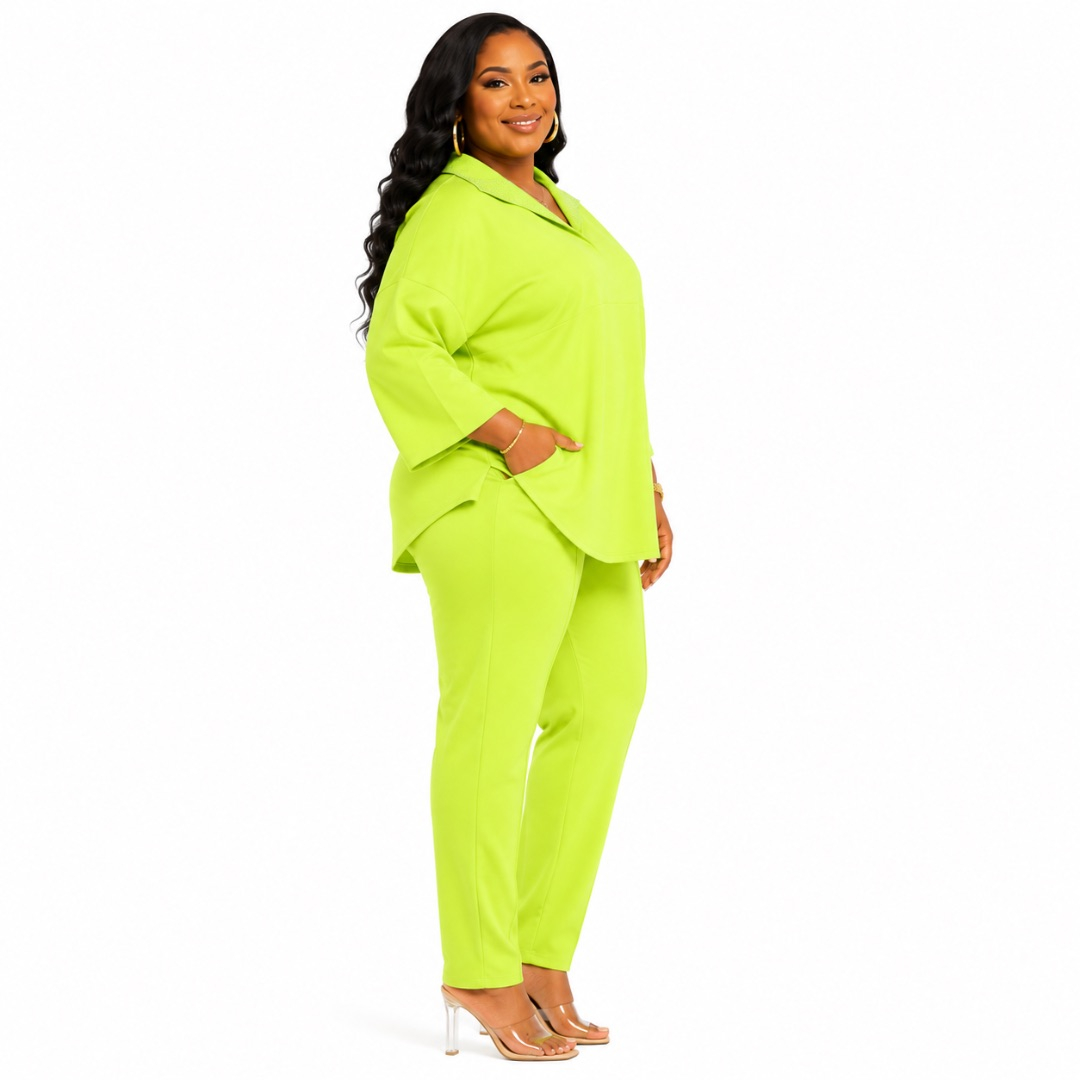 Womens Plus Size Lime Green Two Piece Casual Lounge Set