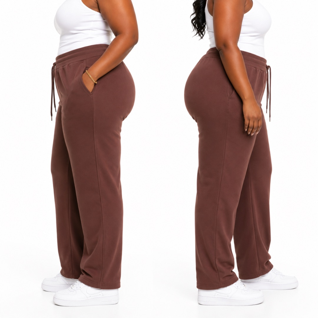 Womens  Brown High Waist Straight Leg Casual Pants