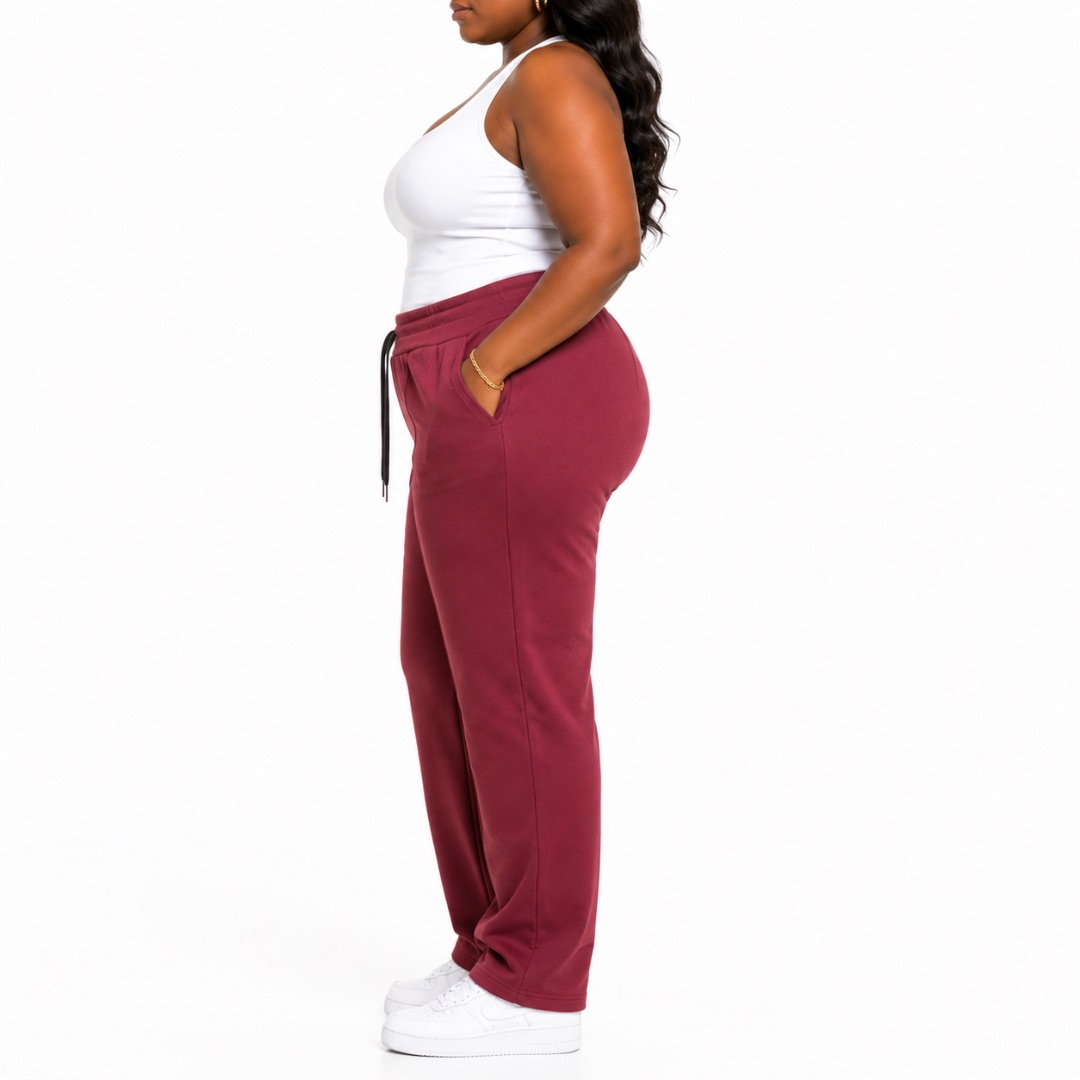 Unisex Burgundy High Waist Straight Leg Casual Sweatpants