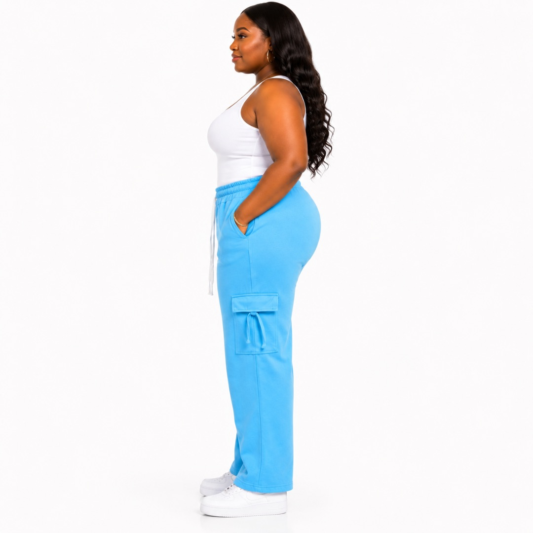 Unisex Sky Blue Relaxed Fit Cargo Sweatpants