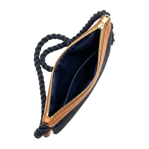 Designer Inspired Embroidered Canvas Crossbody Bag with Braided Rope Strap