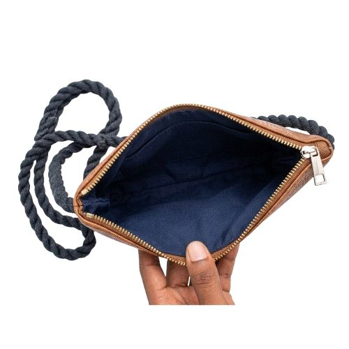Monogram Canvas Crossbody Bag with Braided Rope Strap Beige and Brown