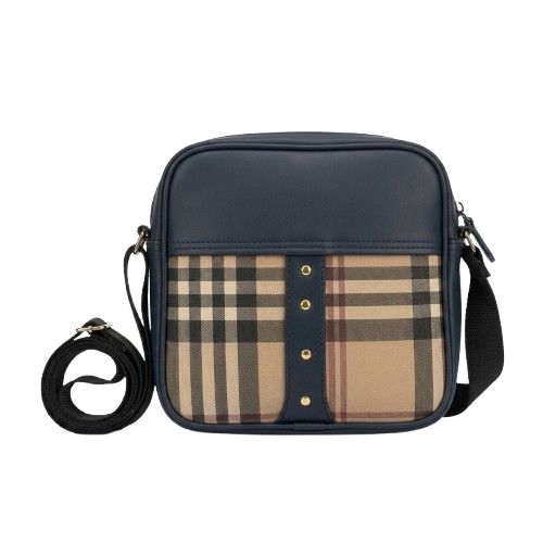 Classic Checkered Crossbody Messenger Bag with Front Zip Pocket