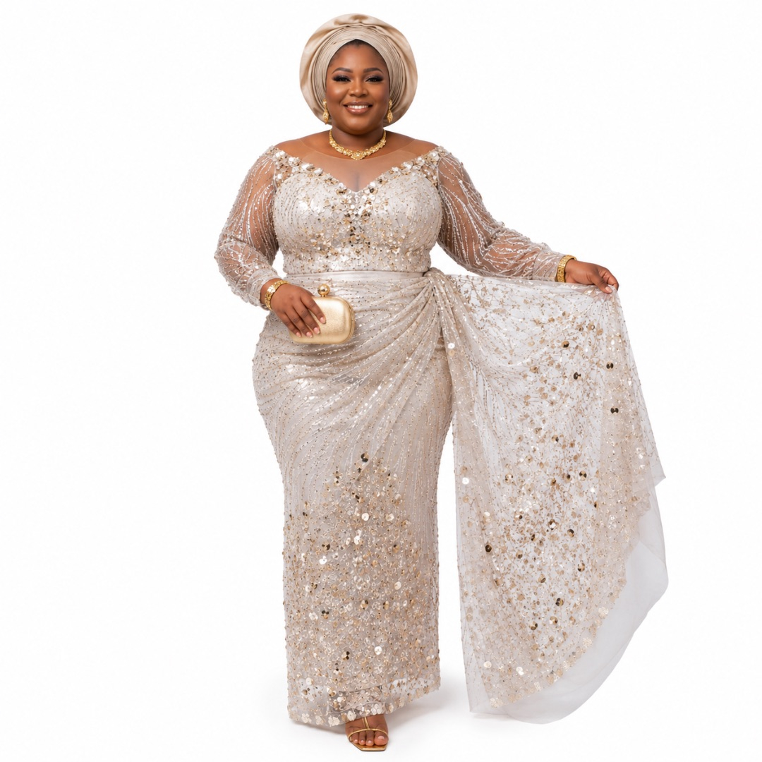 Luxury Champagne Gold Sequin Tulle Lace Fabric