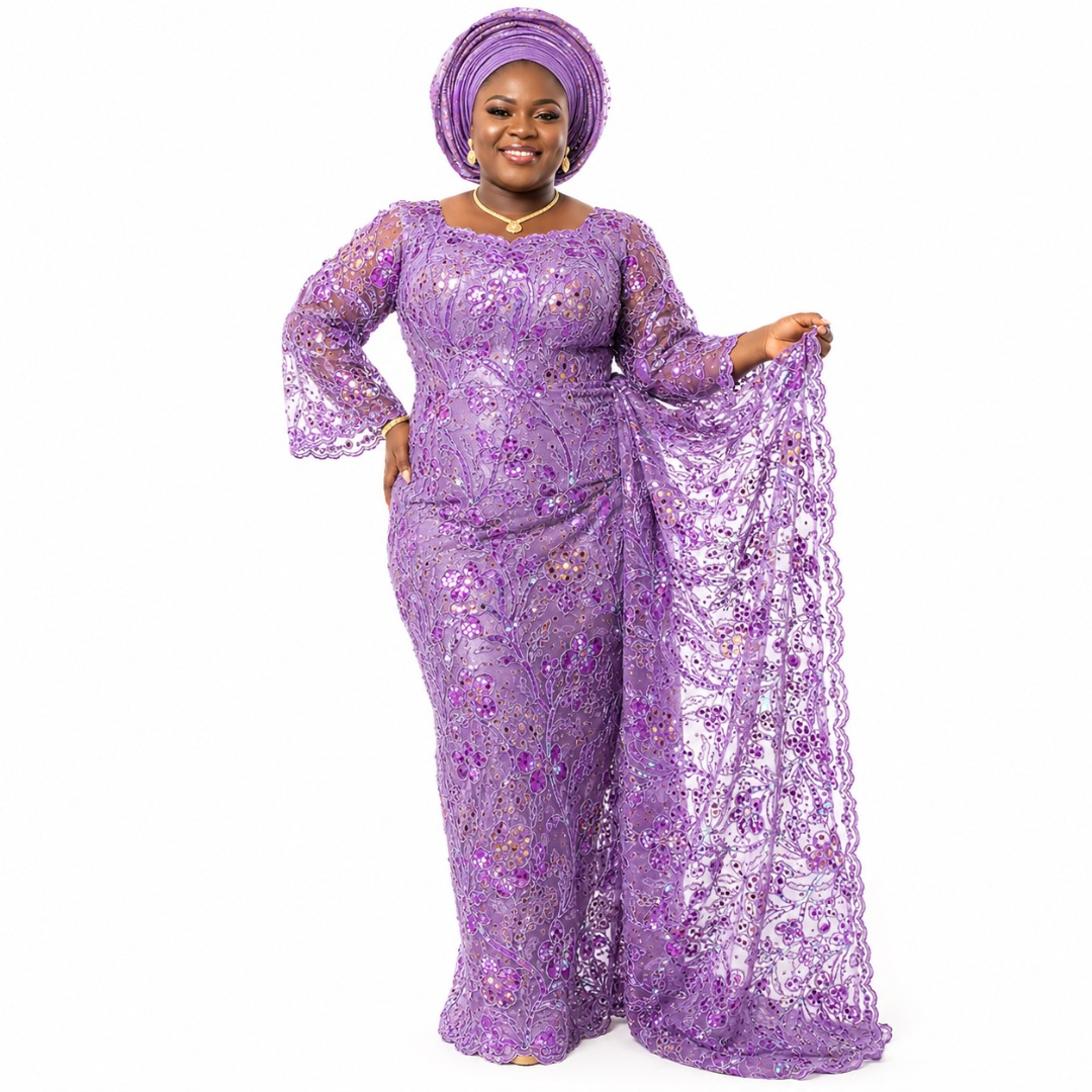 Luxury Lavender Iridescent Embroidered Lace Fabric