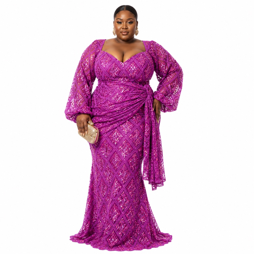 Luxury Magenta Geometric Sequin Lace Fabric