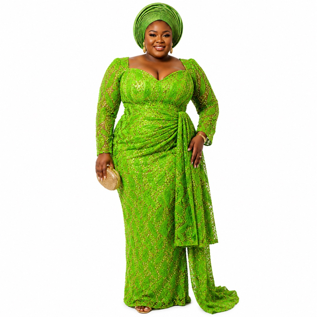 Luxury Lime Green Sequin Embroidered Lace Fabric