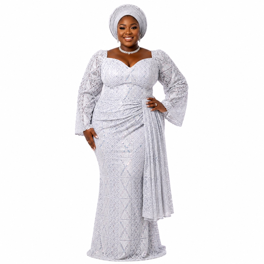 Luxury White Geometric Embroidered Lace Fabric