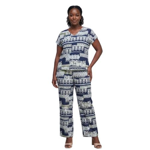 Navy and White Lace Pattern Print Fabric