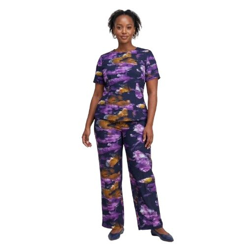 Purple and Gold Abstract Painterly Print Fabric
