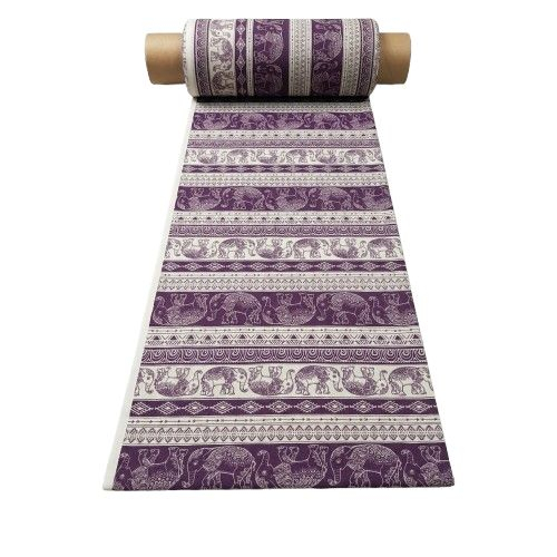Purple Elephant and Geometric Print Bohemian Fabric