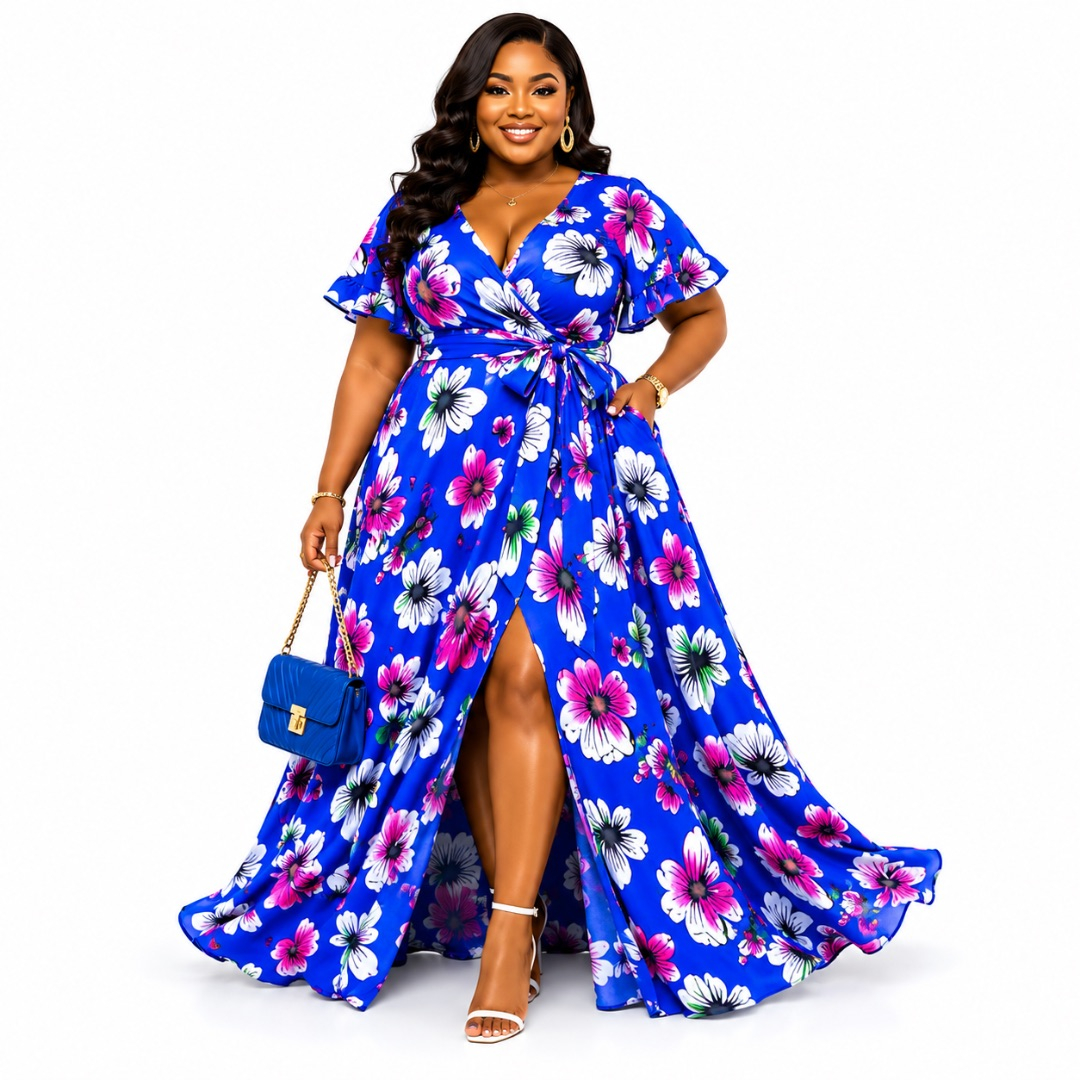 Luxury Royal Blue Floral Print vintage Fabric