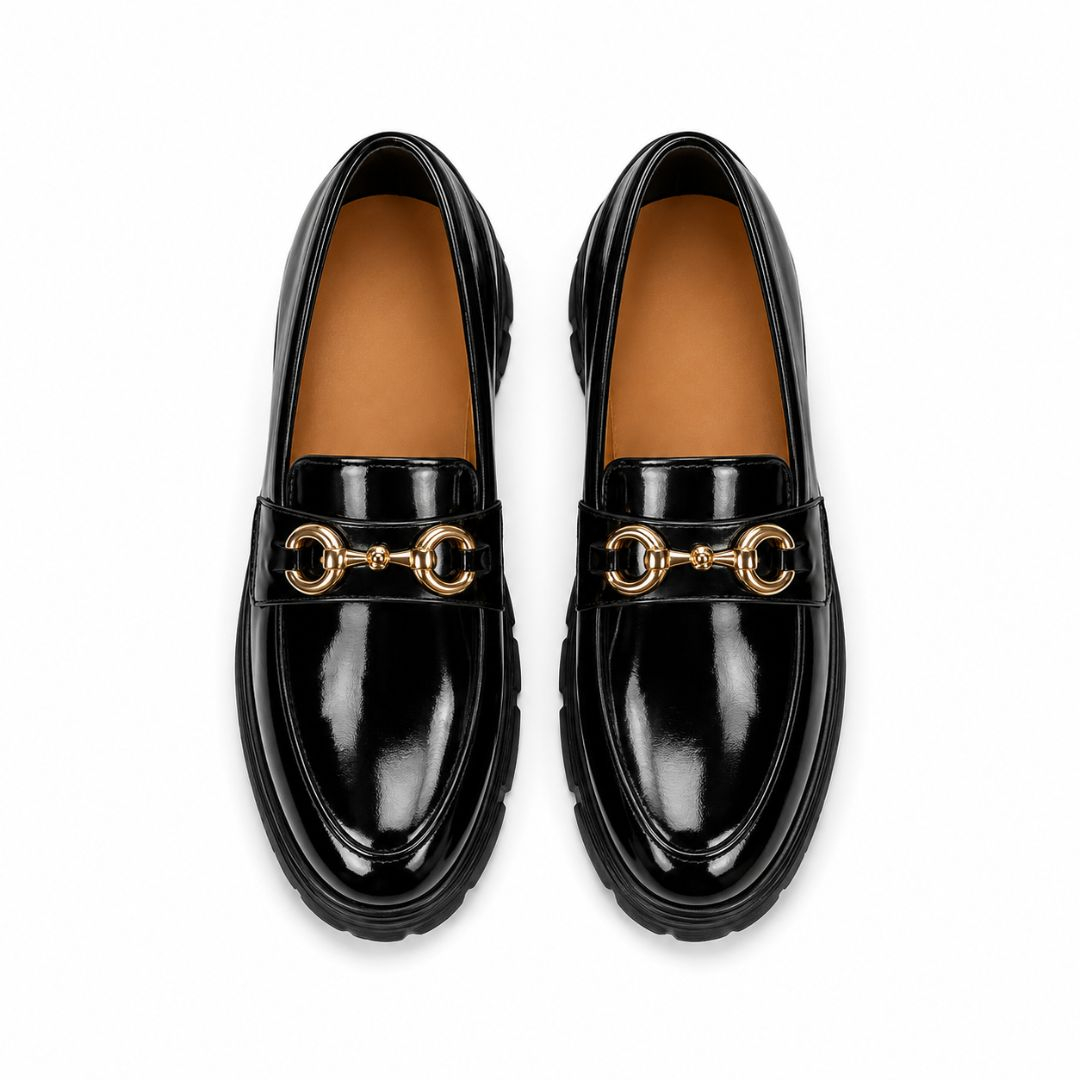Mens Black Patent Leather Bit Loafers