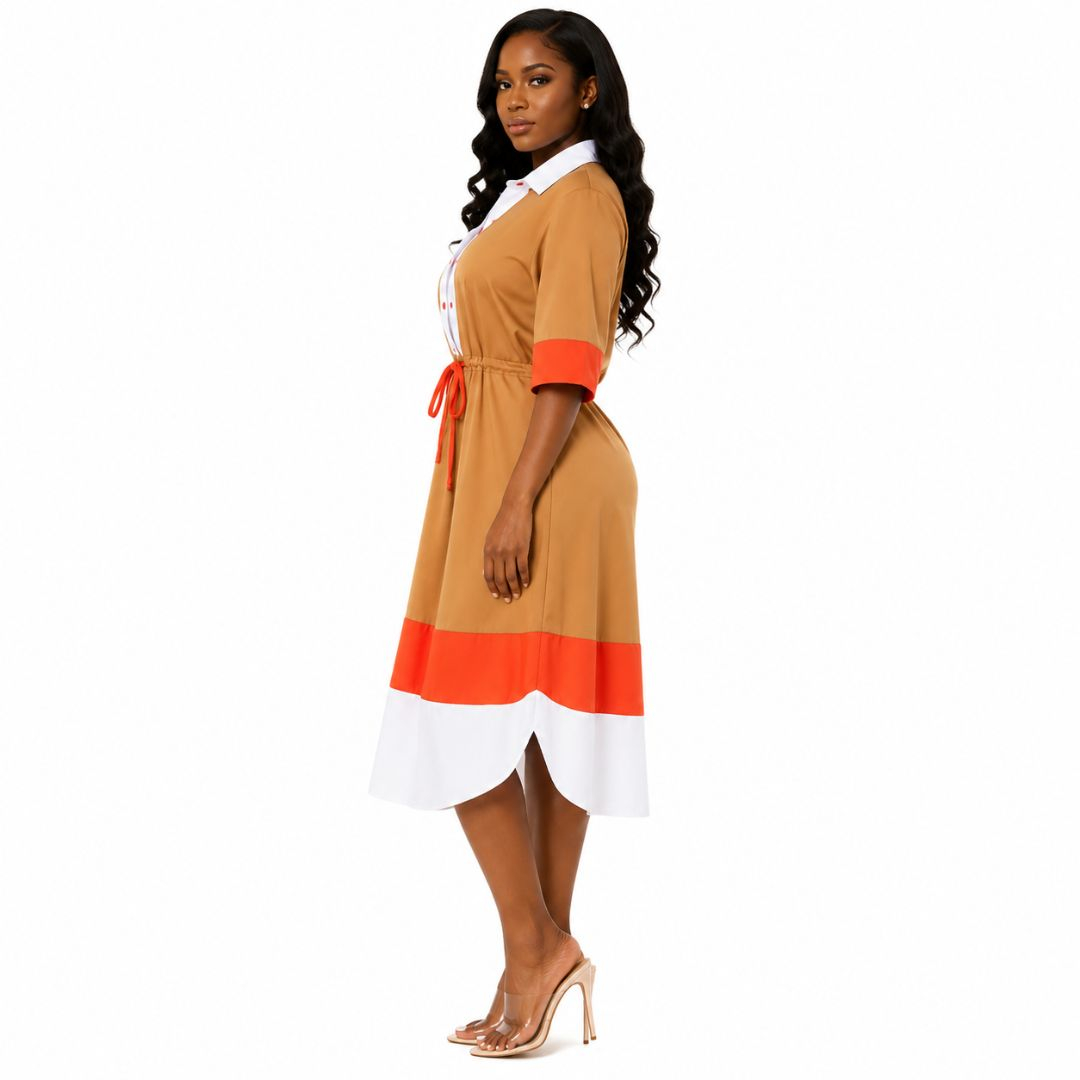 Color Block Drawstring Waist Shirt Dress