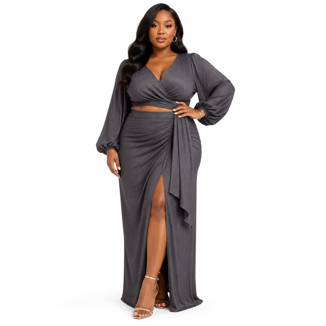 Luxury Charcoal Crinkle Chiffon Fabric