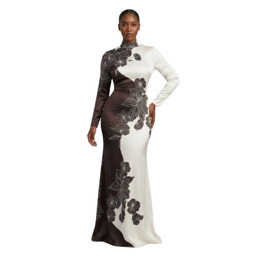Geometric Floral Pattern Dual Tone Satin Fabric