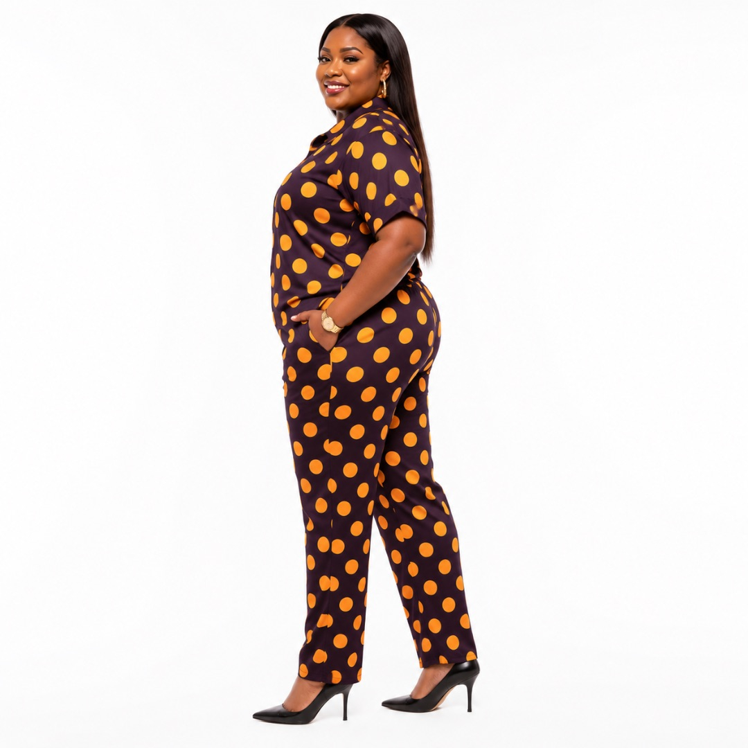 Unisex Chocolate Brown Orange Polka Dot Two Piece Set