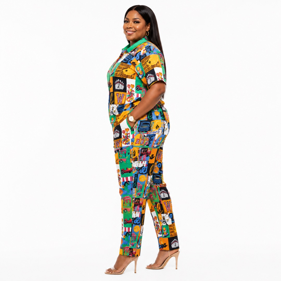 Womens Multicolor Artistic Print Two Piece Set