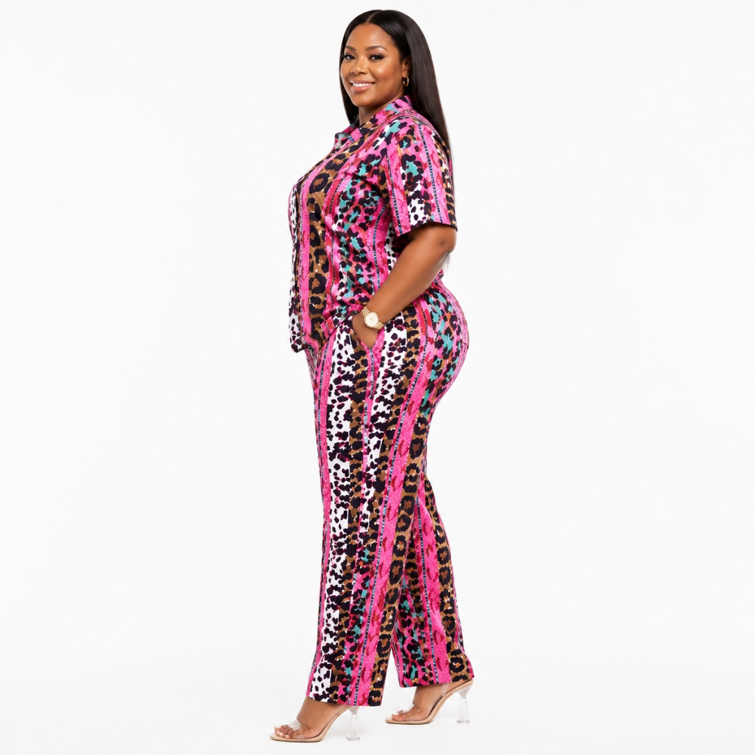 Womens Pink Mixed Animal Print Two Piece Set