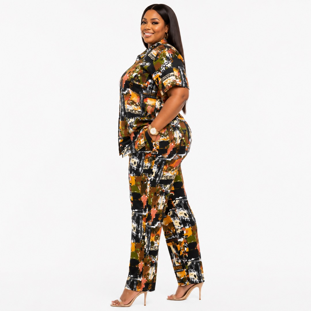Womens Multicolor Graphic Print Two Piece Set