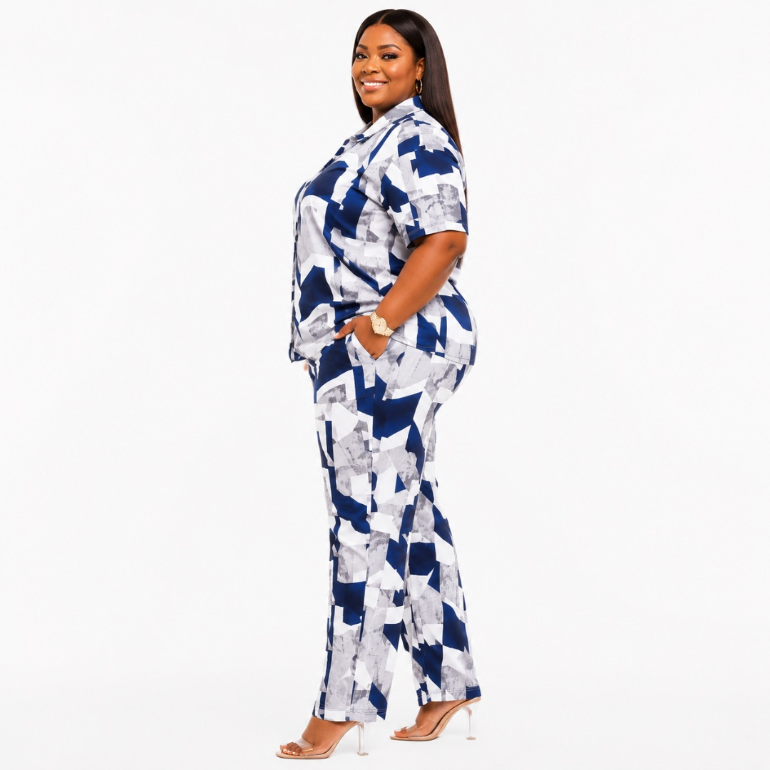 Womens Printed TwoPiece Shirt and Trouser Set