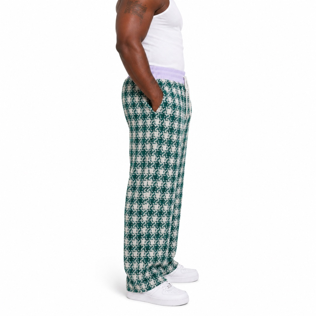 Unisex Green and White Abstract Print Palazzo Trousers