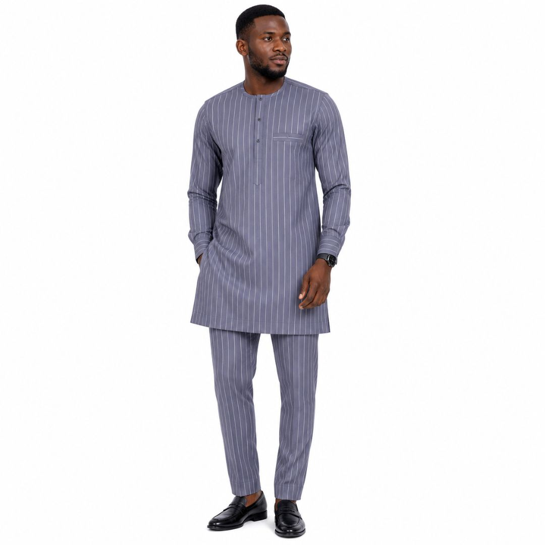 Quality Grey Vertical Pinstripe Fabric