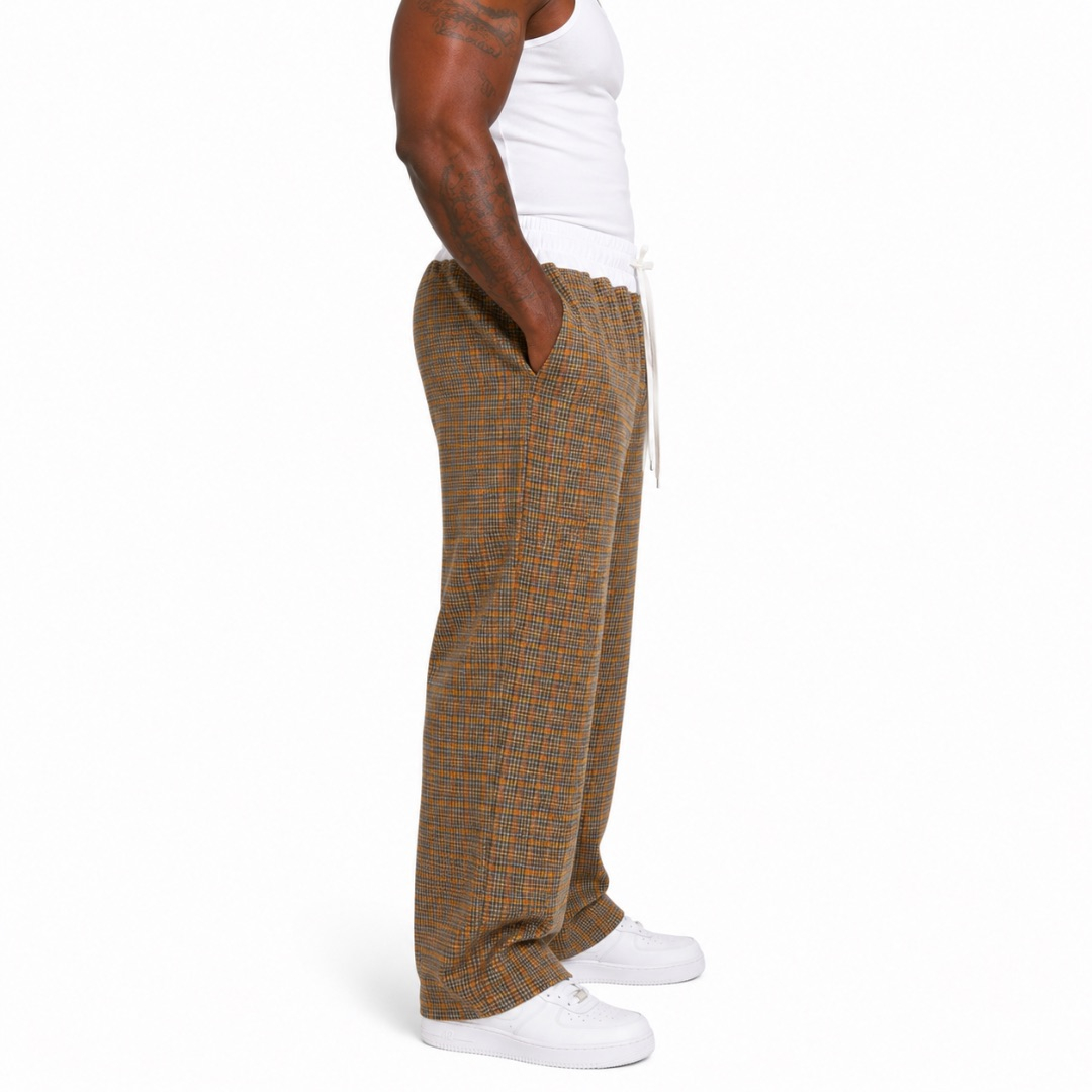 Unisex Brown and Mustard Plaid Palazzo Trousers
