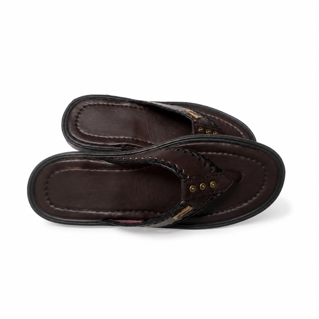 Unisex Dark Brown Premium Leather Toe Post Sandals