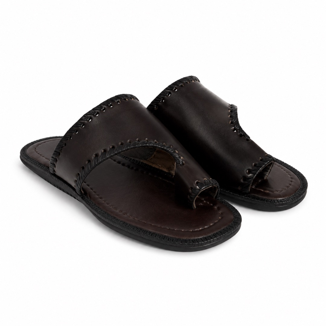 Unisex Black Classic Leather Slide Sandals