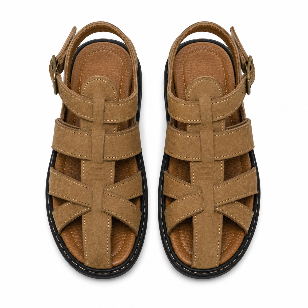 Khaki Brown Multi Strap Casual Sandals